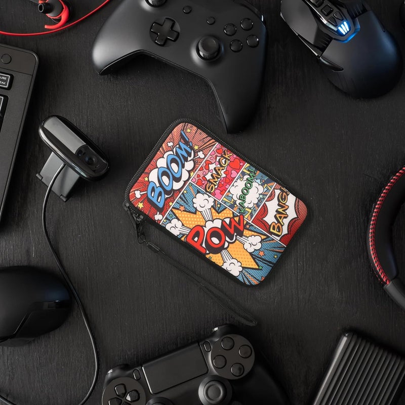 kwmobile حقيبة حمل متوافقة مع نينتندو 3DS XL - حقيبة وحدة التحكم بسحاب وتصميم - رموز كتب كوميدية متعددة الألوان - Image 2